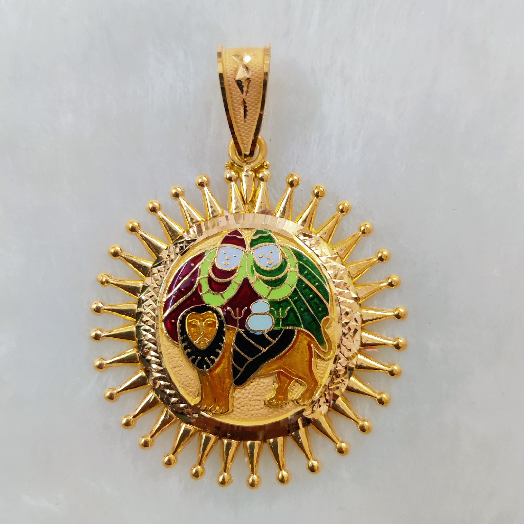 916 gold gent's chamunda maa minakari pendant