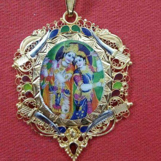 22KT Gold Colorful Radha Krishna Photo Pendant