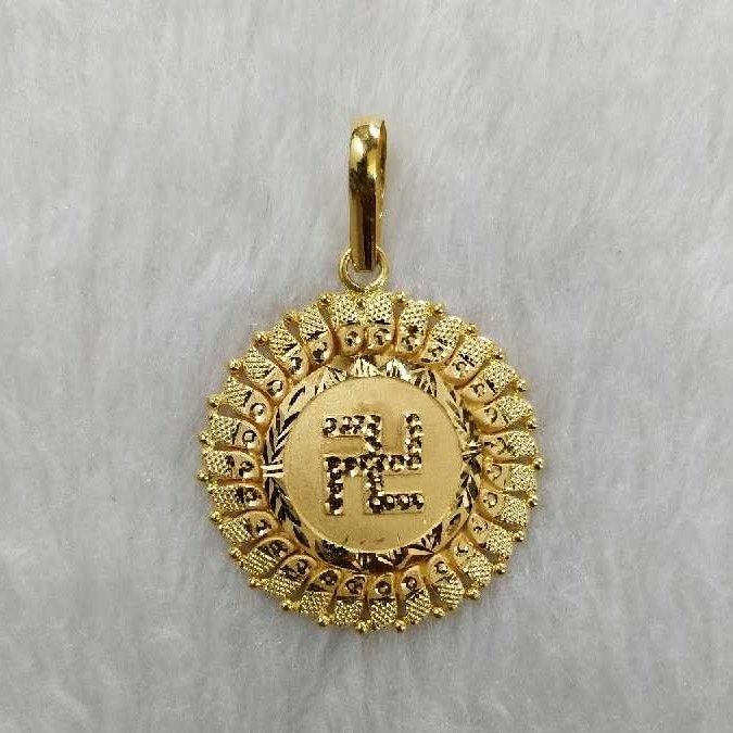 916 Gold Swastik Round Pendant