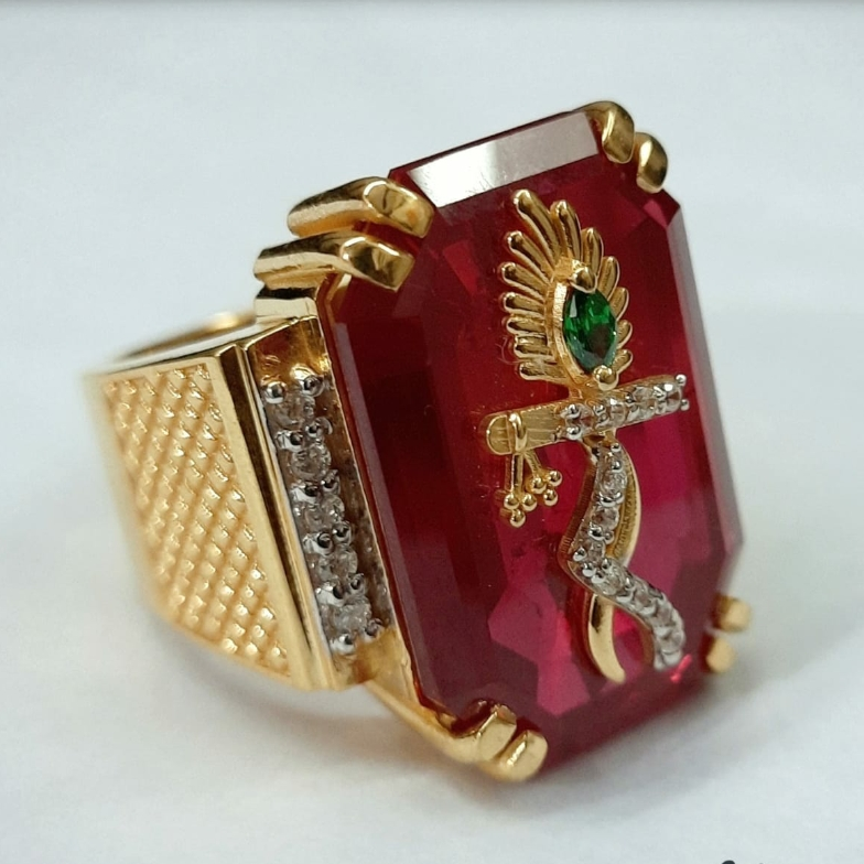 916 Gold Fancy Gent's Krishna On Top Of  Stone Ring