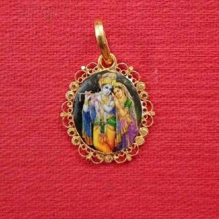 22KT Gold Antique Radha Krishna Photo Pendant