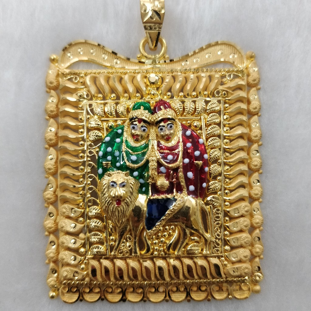 916 gold fancy gent's chamunda maa pendant